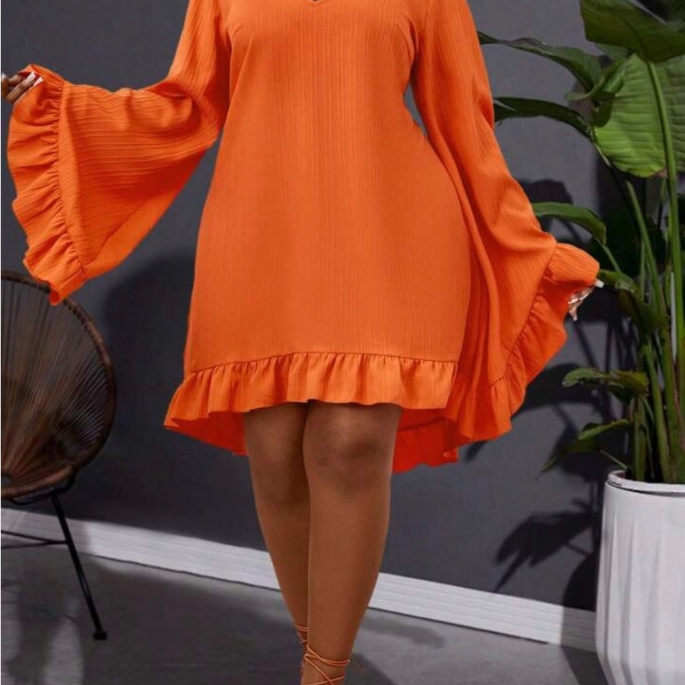 Elegant Orange Flare Sleeve Dress